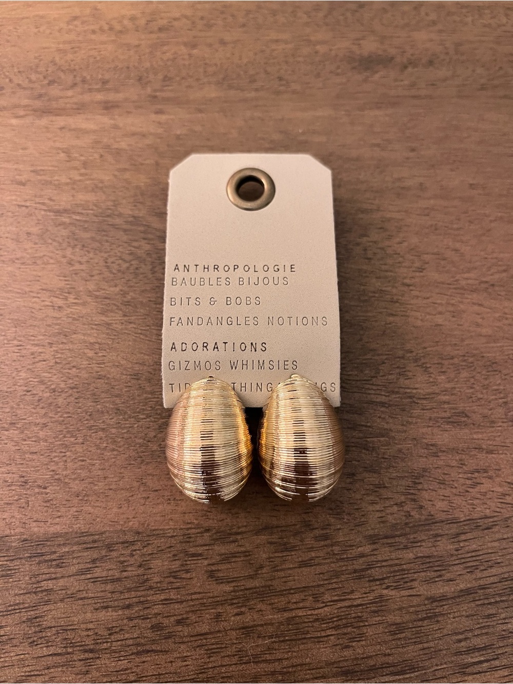 Anthropologie Gold Textured Oval Drop Earrings